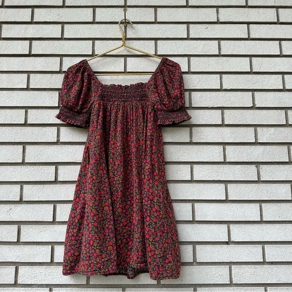 AE American Eagle Floral Babydoll Dress Puff Sleeves Honeycomb Embroidery - Picture 12 of 15